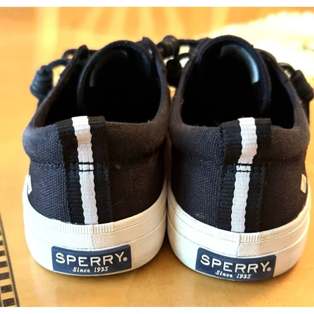 Sperry Womens 7.5 Crest Vibe Black Canvas Lace Up Low Top Sneakers Memory Foam
